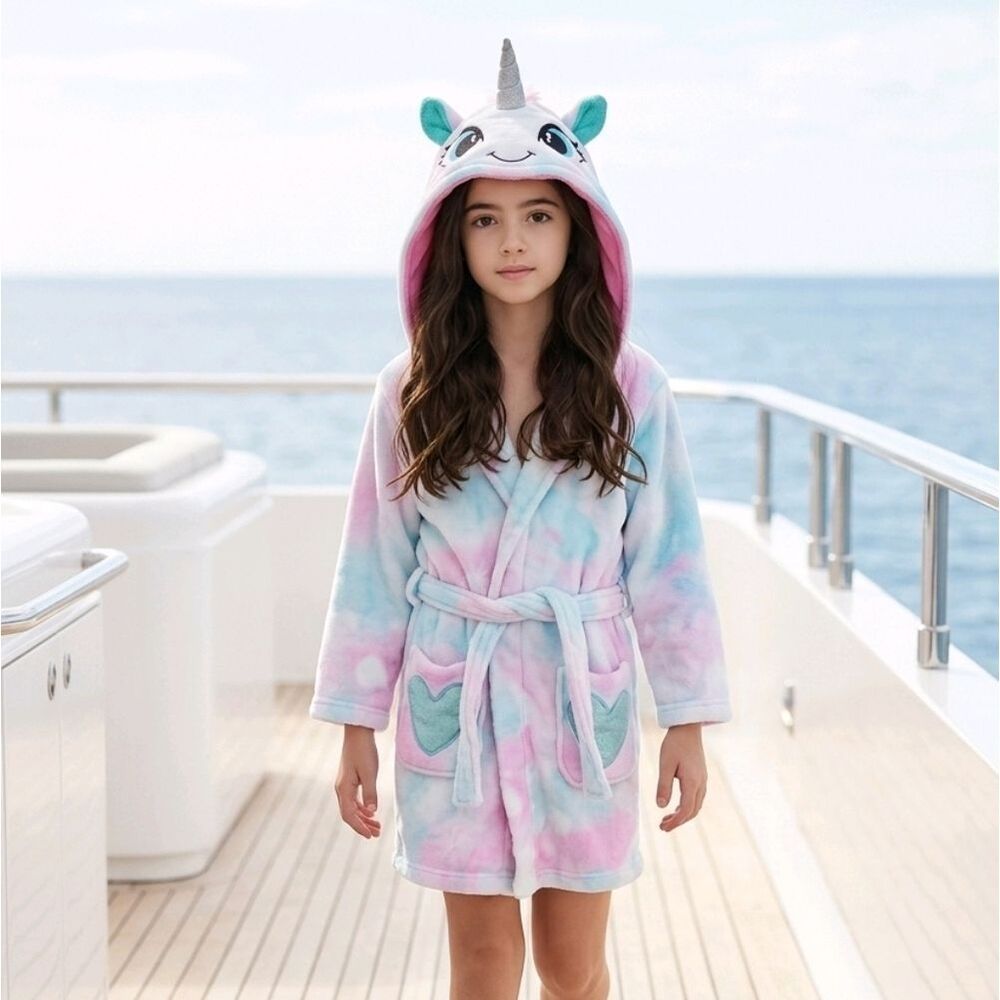 Unicorn Terry Cloth Swim Coverup Robe Girls 5/6 Pastel Hooded Beach Saint Eve